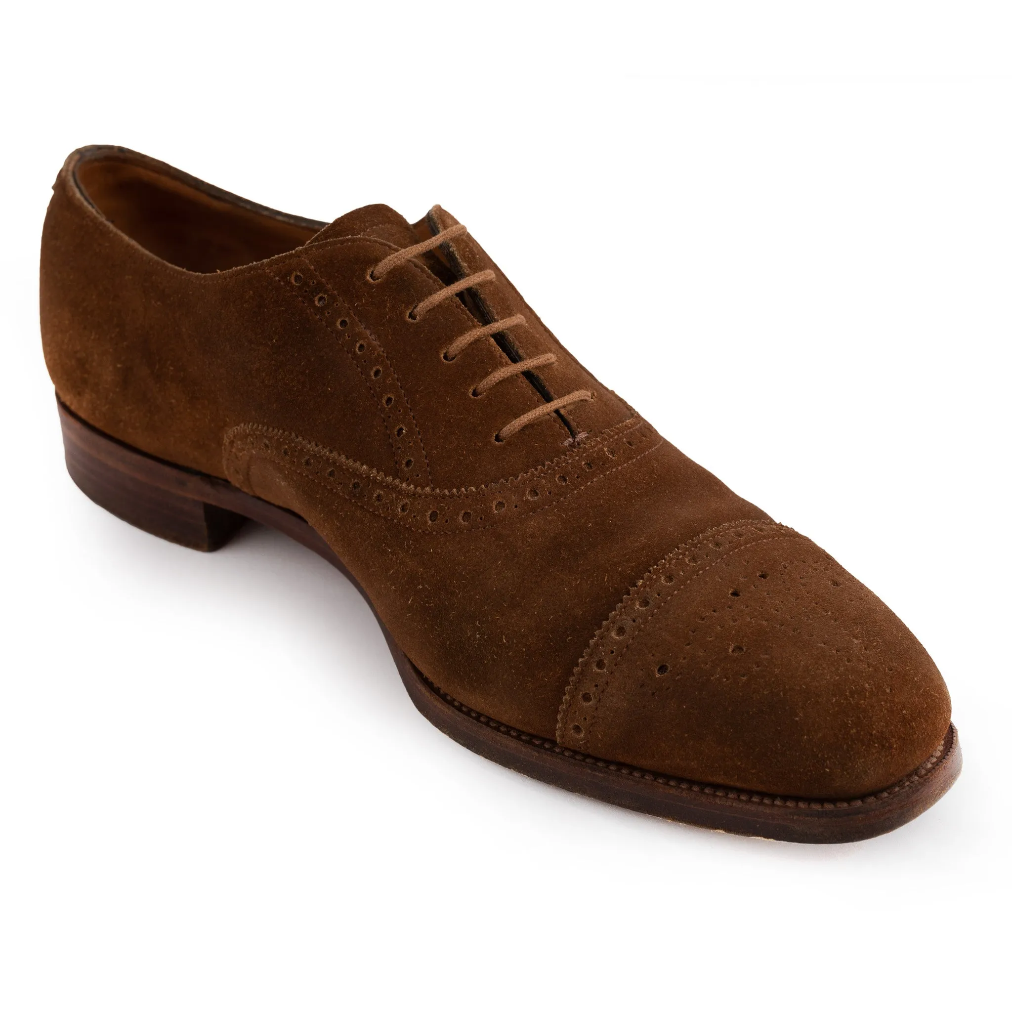 EDWARD GREEN "Asquith" 888 Brown Suede Cap Toe Oxford Shoes 6.5 US 7-7.5