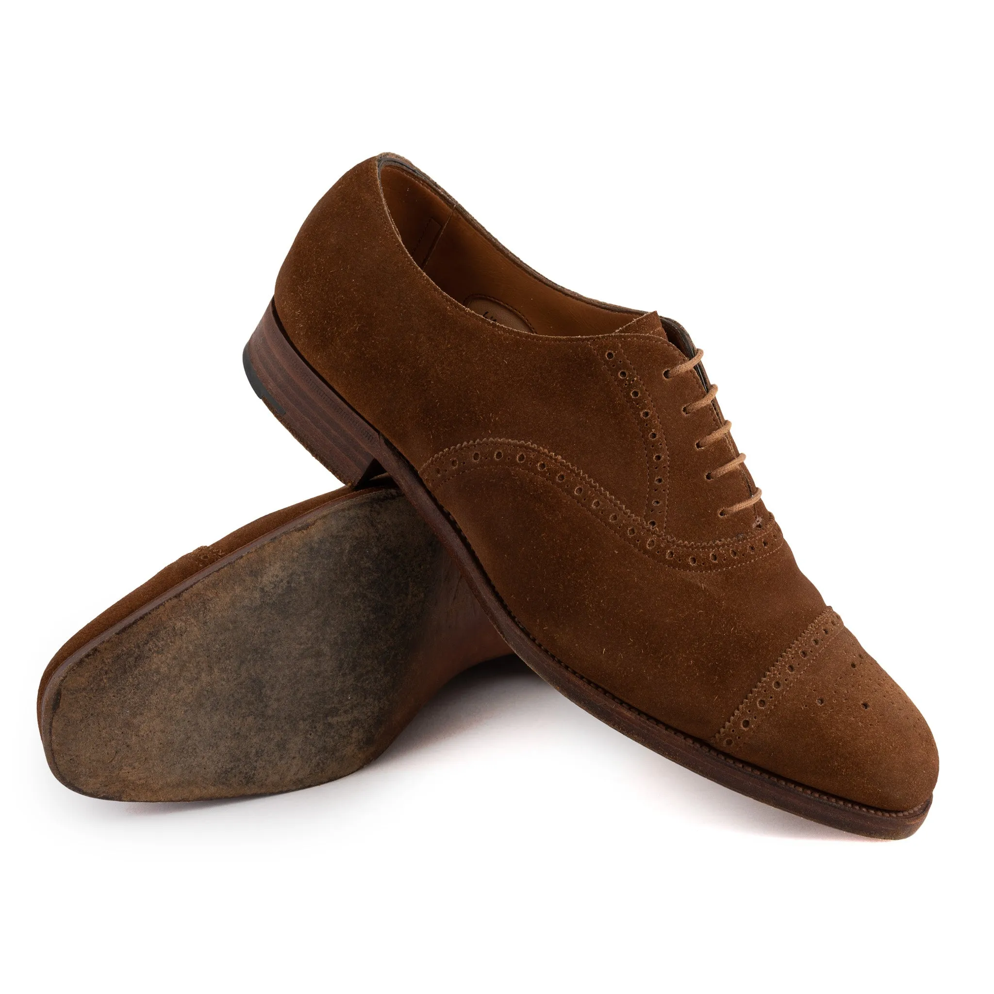 EDWARD GREEN "Asquith" 888 Brown Suede Cap Toe Oxford Shoes 6.5 US 7-7.5