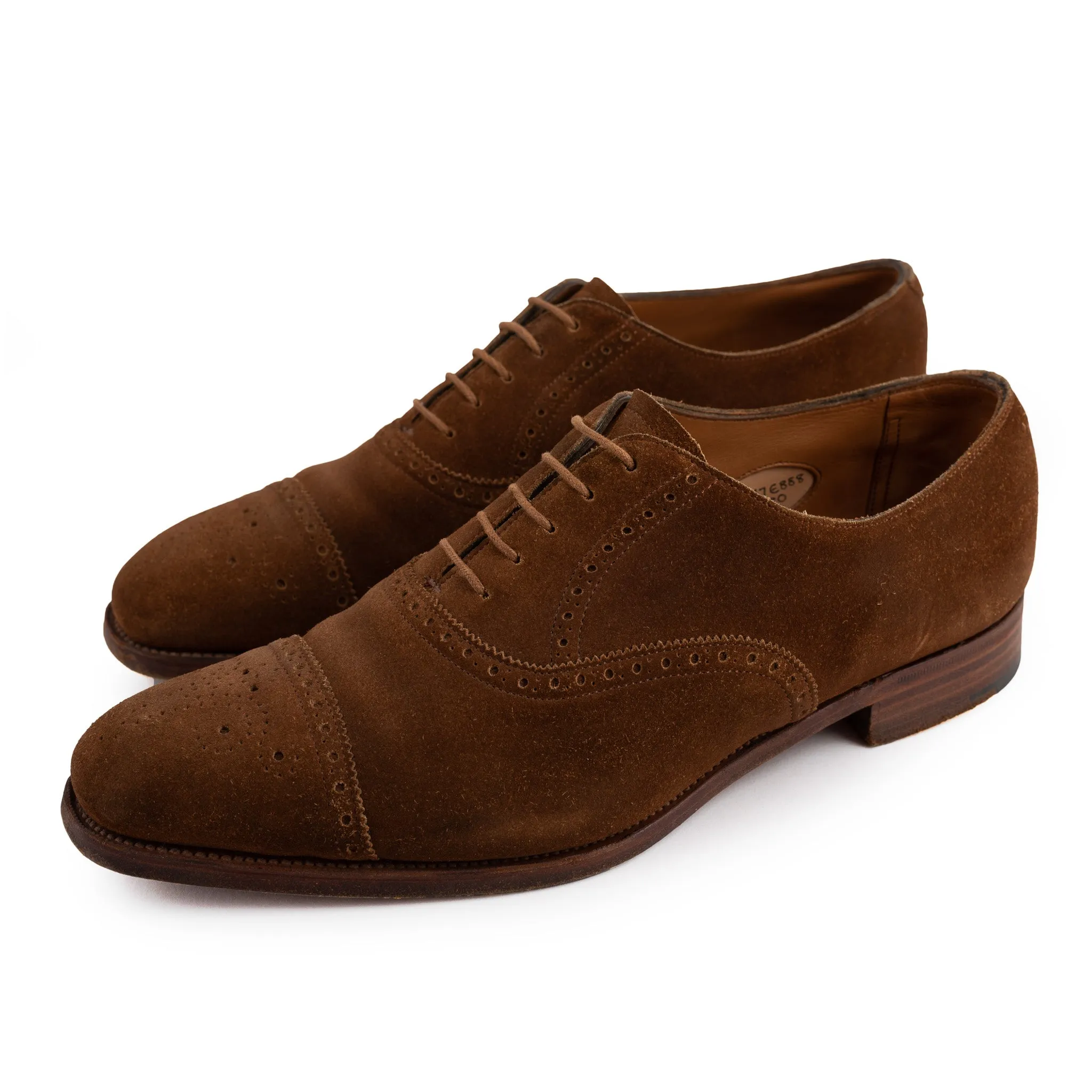 EDWARD GREEN "Asquith" 888 Brown Suede Cap Toe Oxford Shoes 6.5 US 7-7.5