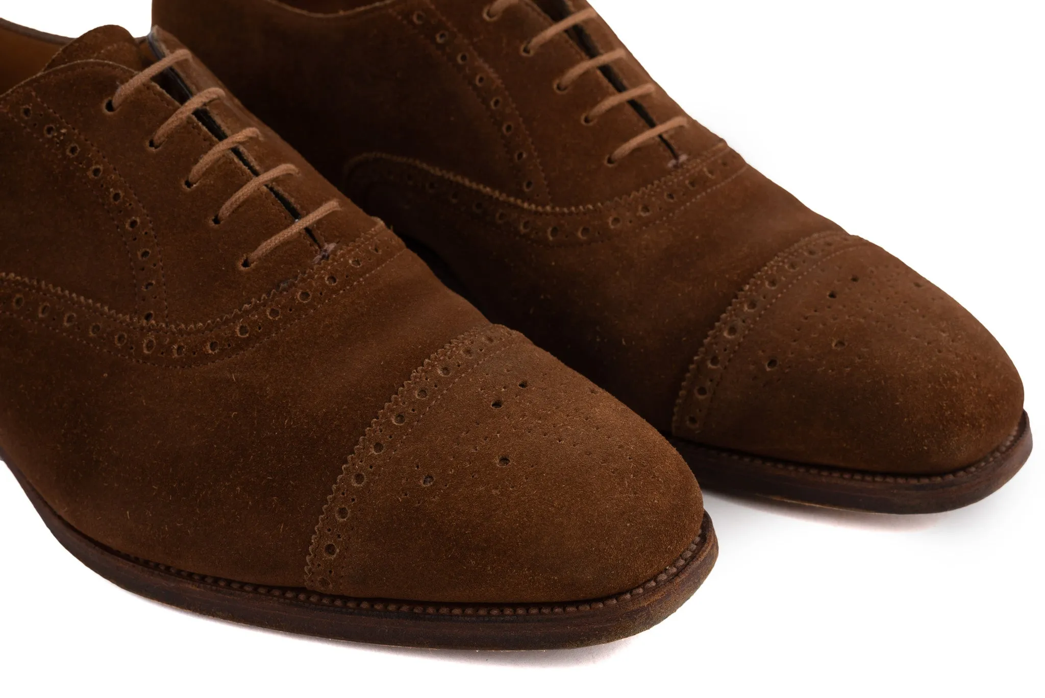 EDWARD GREEN "Asquith" 888 Brown Suede Cap Toe Oxford Shoes 6.5 US 7-7.5