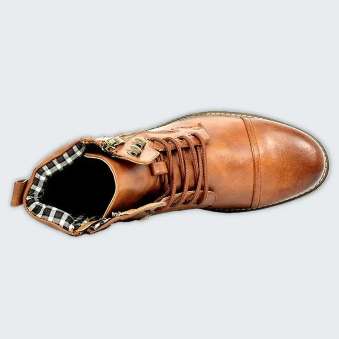 Elegantly Crafted Men's Leather Laced Boots - Durable Comfort