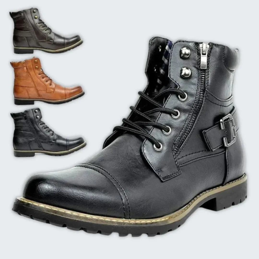 Elegantly Crafted Men's Leather Laced Boots - Durable Comfort