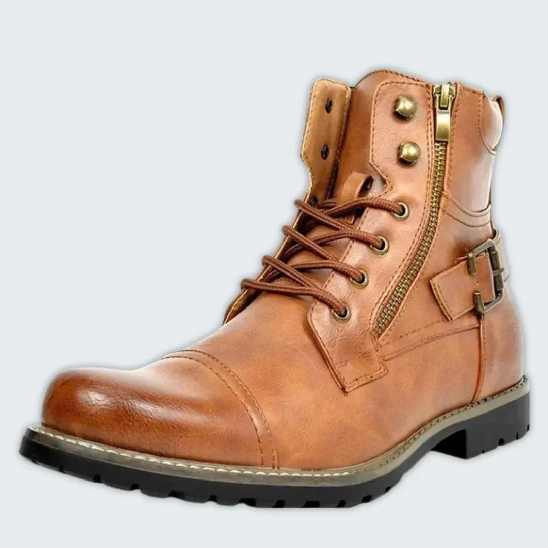 Elegantly Crafted Men's Leather Laced Boots - Durable Comfort