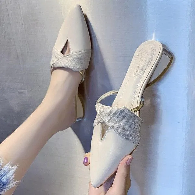 Fashion Women Summer Pointed Muller Flats Lady Sexy Sandals Sandals Casual Comfortable Outdoor Slippers Zapatos de mujer