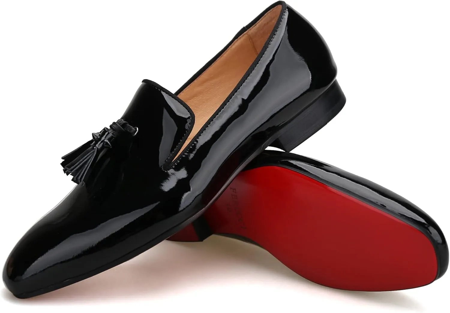 FERUCCI Men Black Leather Spiked Tassel Slippers Loafers Flats Prom Wedding Shoes