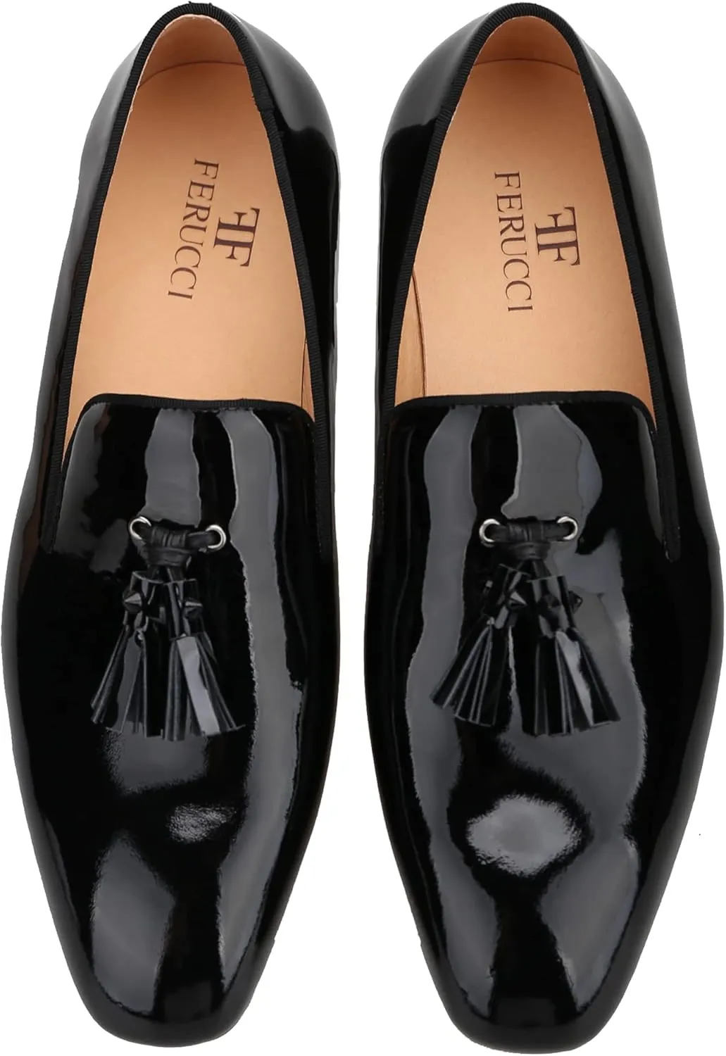 FERUCCI Men Black Leather Spiked Tassel Slippers Loafers Flats Prom Wedding Shoes