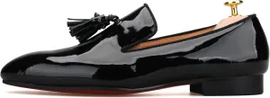 FERUCCI Men Black Leather Spiked Tassel Slippers Loafers Flats Prom Wedding Shoes