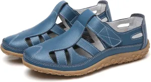 Fisherman Sandals for Women 2025 Summer Casual Closed Toe Leather Sandals Non-Slip Sole Hollow Out Walking Sandal Magic Tape Soft Sole Orthopedic Beach Shoes Outdoor Activities Shoes