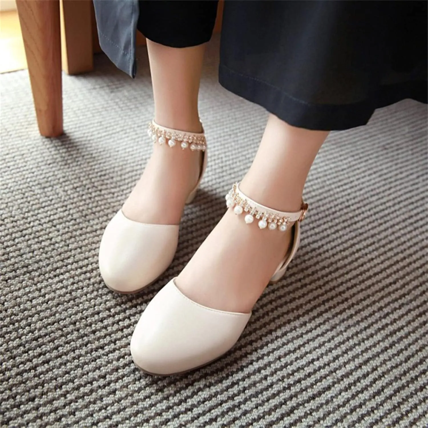 Flower Girls Mary Jane Pumps Kids Closed Toe Chunky High Heels Wedding Party Dress Shoes Princess Formal Shoes