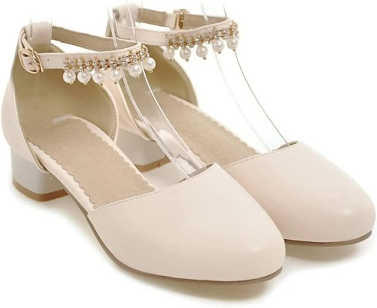 Flower Girls Mary Jane Pumps Kids Closed Toe Chunky High Heels Wedding Party Dress Shoes Princess Formal Shoes