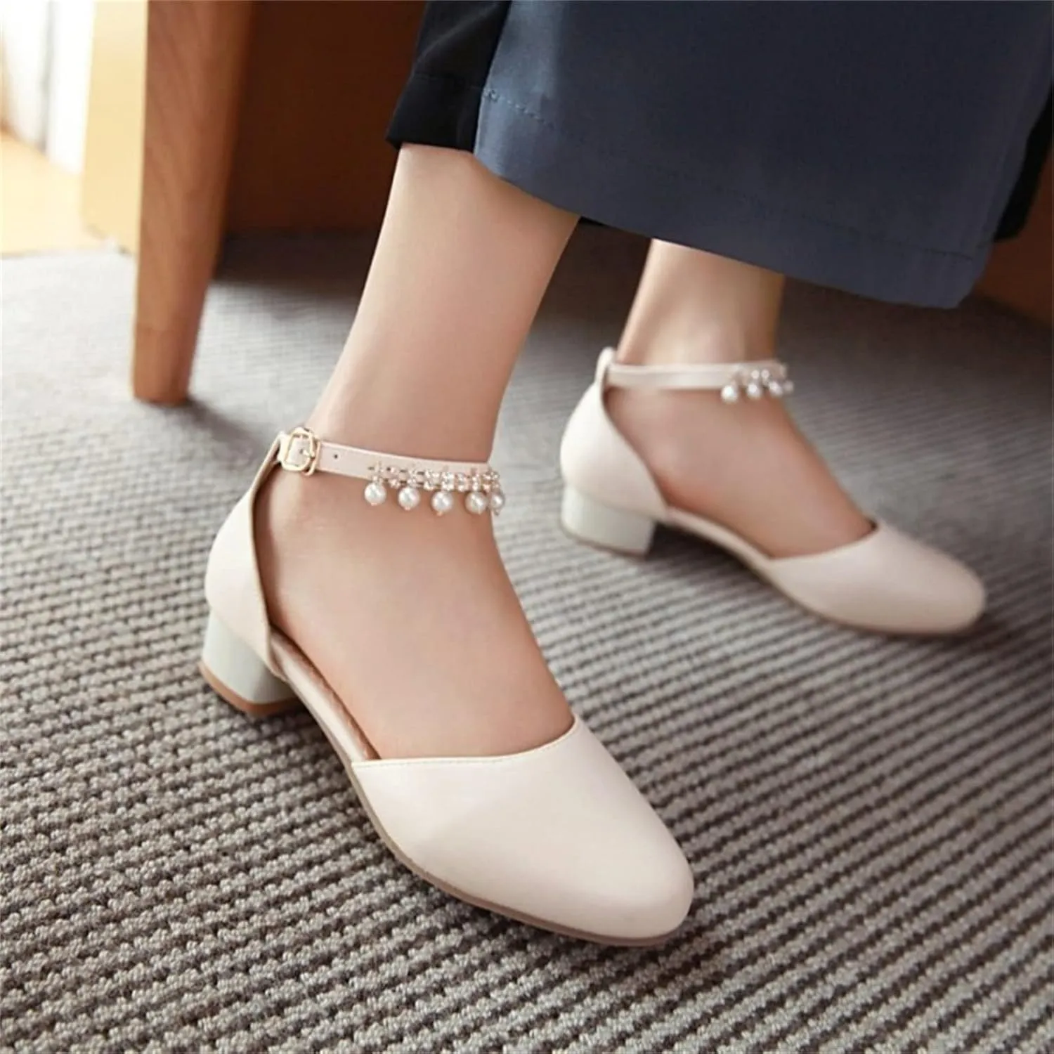 Flower Girls Mary Jane Pumps Kids Closed Toe Chunky High Heels Wedding Party Dress Shoes Princess Formal Shoes