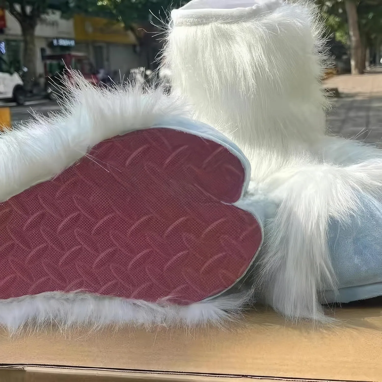 Furry Sheep Hoof Feet, Animal Cat Wolf Dog Fox Fur Clothing Paw Slippers, Fur Clothing Clothing Accessories Paw Slippers(C)
