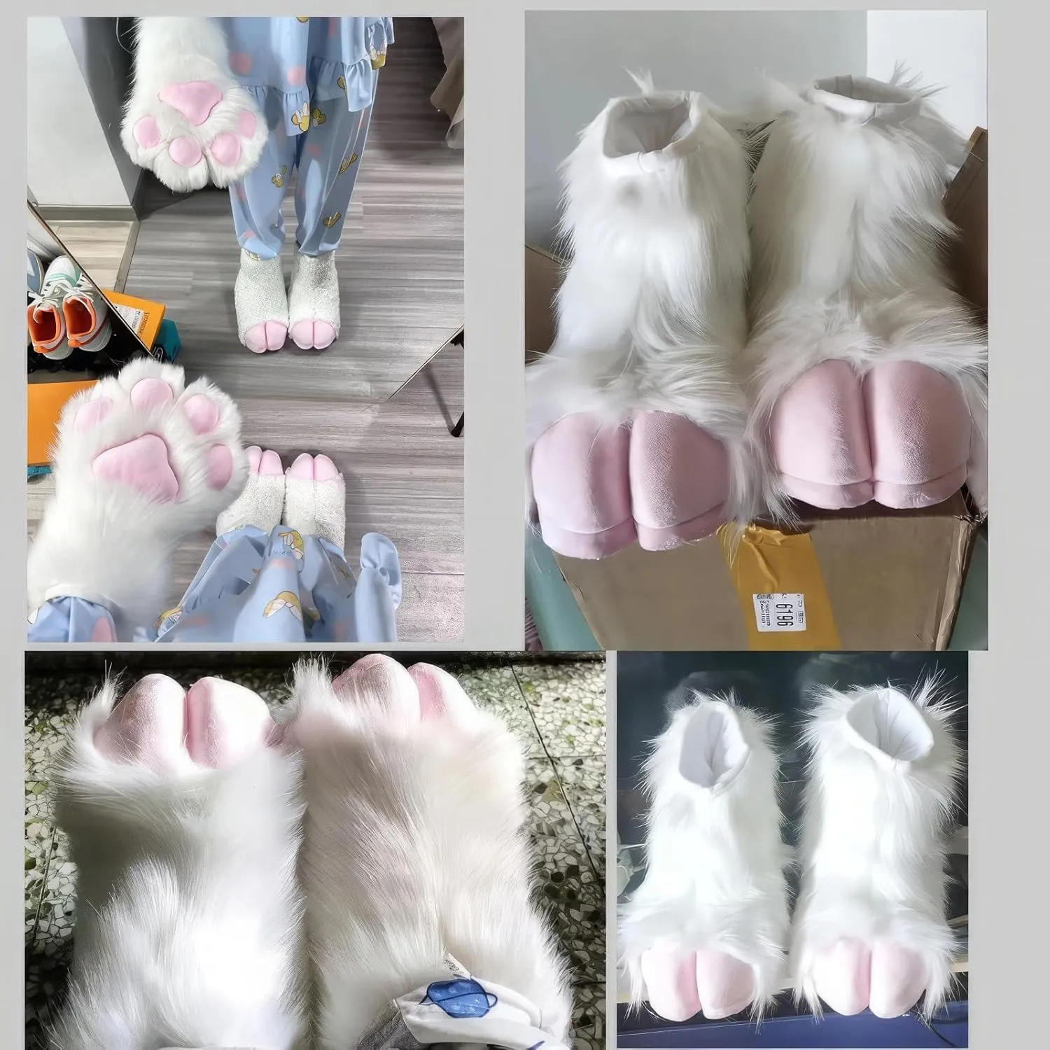 Furry Sheep Hoof Feet, Animal Cat Wolf Dog Fox Fur Clothing Paw Slippers, Fur Clothing Clothing Accessories Paw Slippers(C)