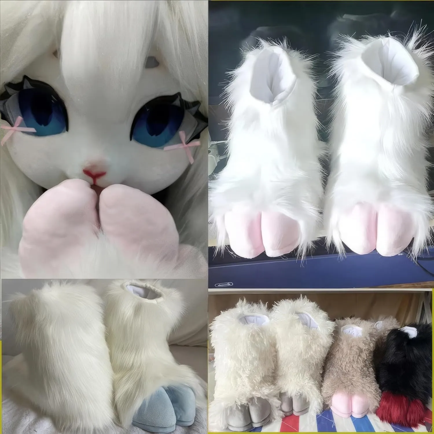 Furry Sheep Hoof Feet, Animal Cat Wolf Dog Fox Fur Clothing Paw Slippers, Fur Clothing Clothing Accessories Paw Slippers(C)
