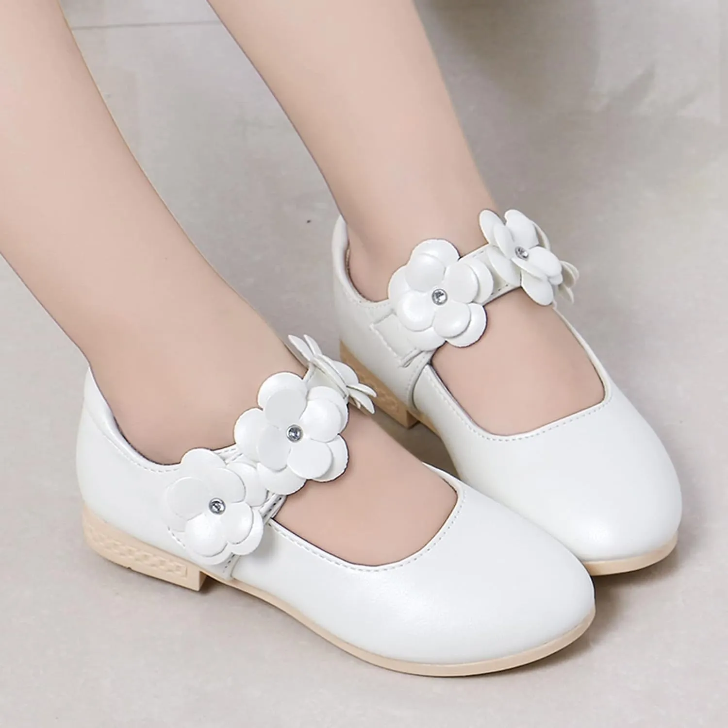 Girls Ballerina Flat?? Toddler Dress Shoes Flower Bow Mary Jane Wedding Part?? Communio?? Shoes with Flower Strap