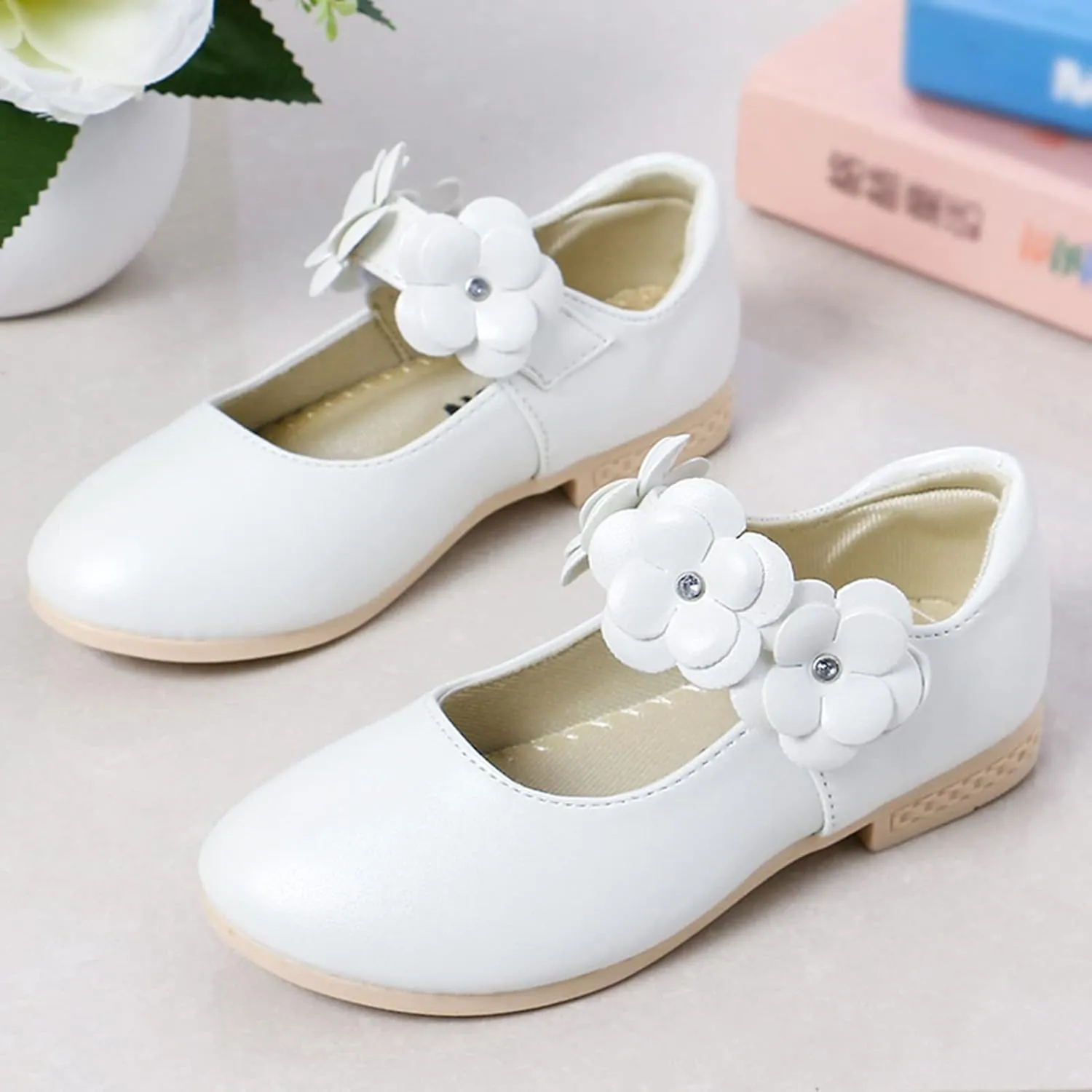Girls Ballerina Flat?? Toddler Dress Shoes Flower Bow Mary Jane Wedding Part?? Communio?? Shoes with Flower Strap