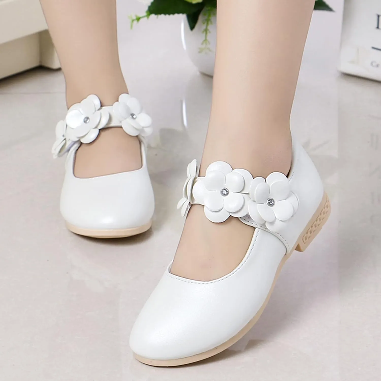Girls Ballerina Flat?? Toddler Dress Shoes Flower Bow Mary Jane Wedding Part?? Communio?? Shoes with Flower Strap
