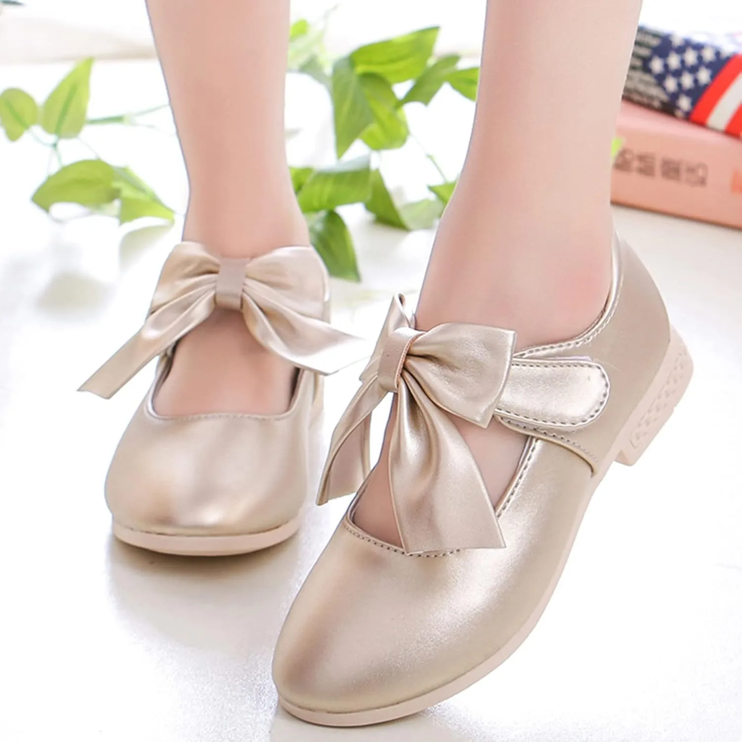 Girls Ballet Shoes Flower Mary Jane Flat?? with Bow Dress Shoes Part?? Wedding Communio?? Shoes for Kids Toddler