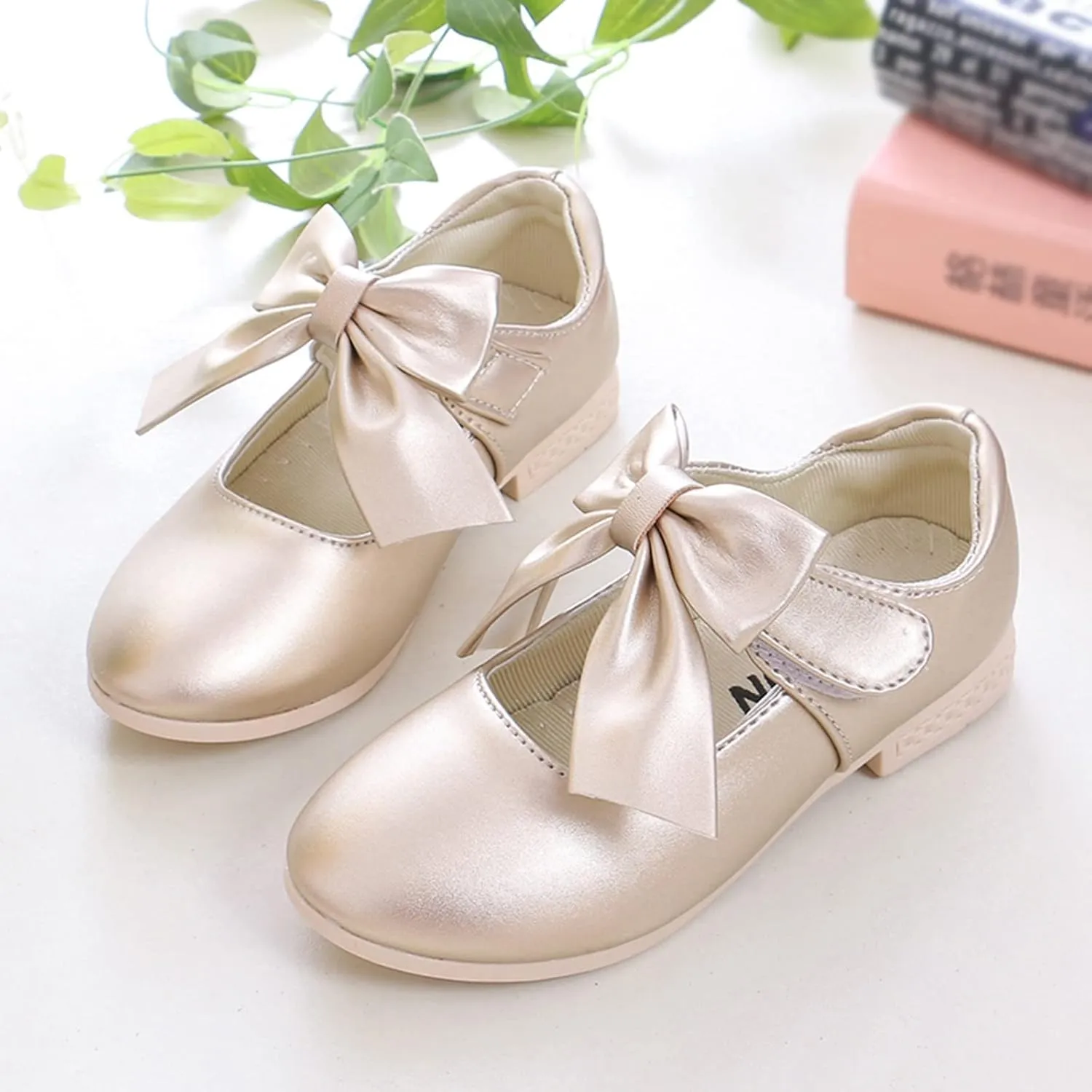 Girls Ballet Shoes Flower Mary Jane Flat?? with Bow Dress Shoes Part?? Wedding Communio?? Shoes for Kids Toddler