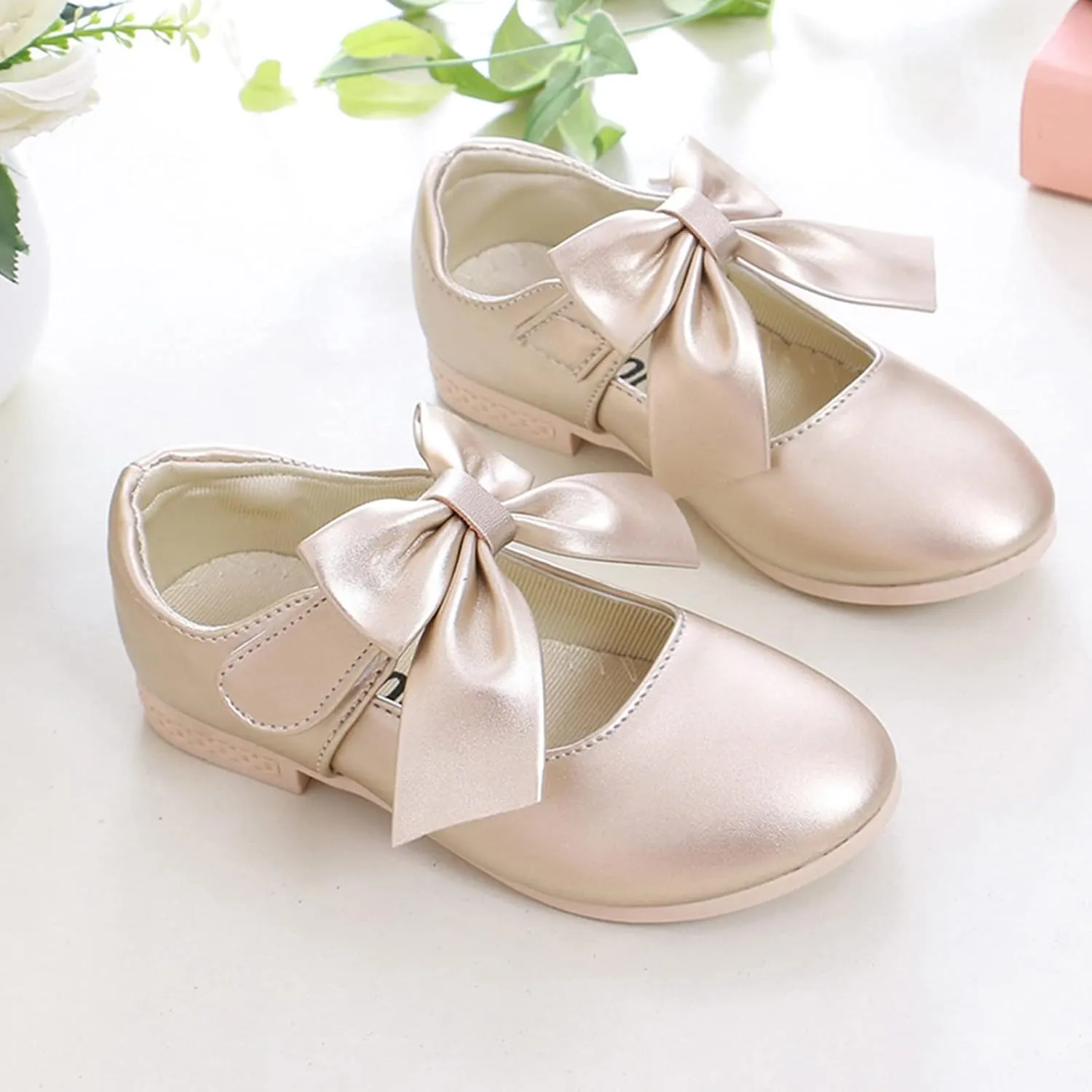 Girls Ballet Shoes Flower Mary Jane Flat?? with Bow Dress Shoes Part?? Wedding Communio?? Shoes for Kids Toddler