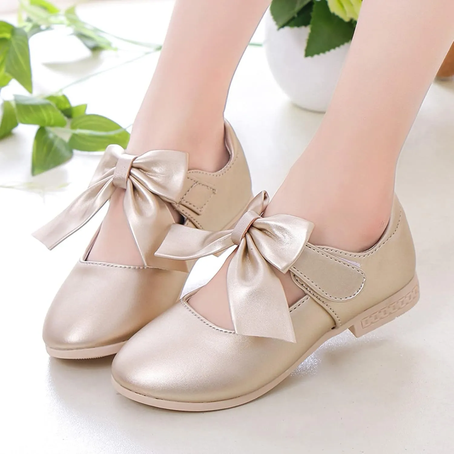Girls Ballet Shoes Flower Mary Jane Flat?? with Bow Dress Shoes Part?? Wedding Communio?? Shoes for Kids Toddler