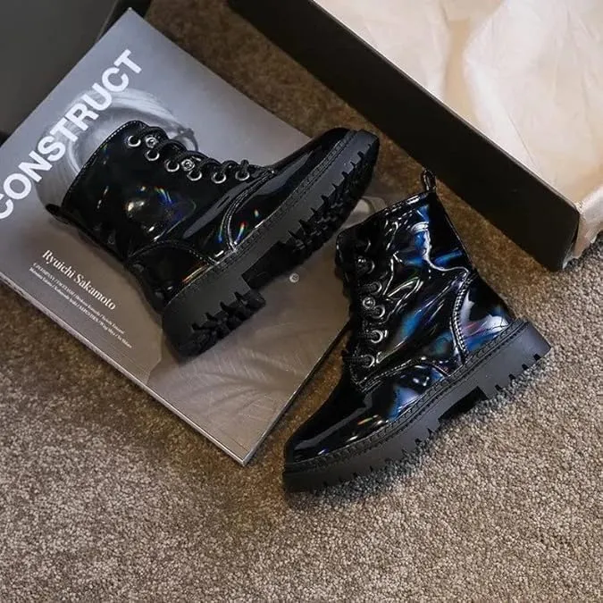 Girls Butterfly Leather Boots | Winter, Non-slip, Casual Booties | Detachable Wings, Colorful, Chic Black Boots