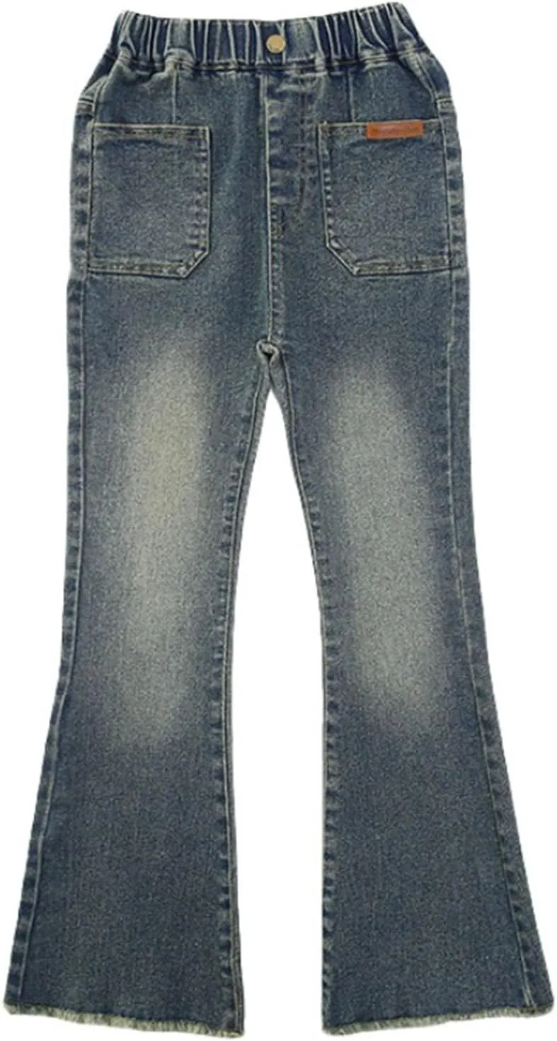 Girls Casual Denim Bootcut Pants High Waisted Wide Leg Flare Jeans Streetwear Denim Cargo Pants with Pocket 2025