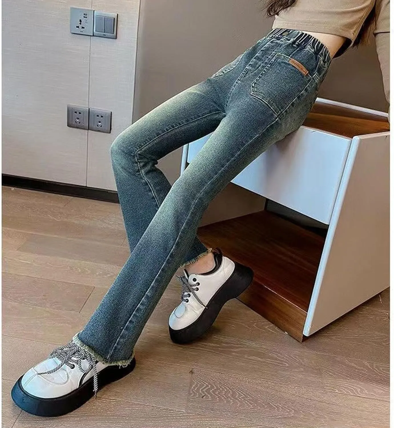 Girls Casual Denim Bootcut Pants High Waisted Wide Leg Flare Jeans Streetwear Denim Cargo Pants with Pocket 2025
