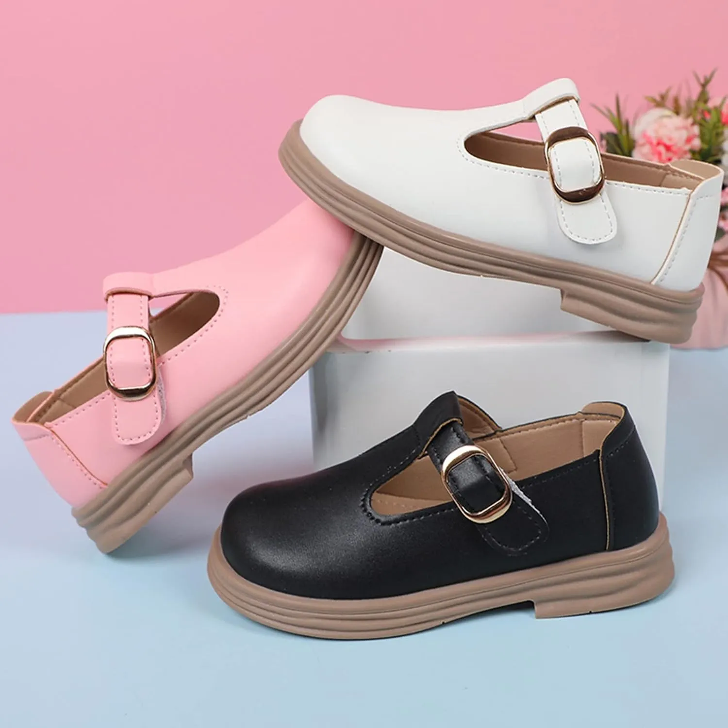 Girls Chunky Heel Mary Jane Dress Shoes School ??niform T-Strap Ballet Flat?? Toddler Sneaker Girls 12 Size Toddler