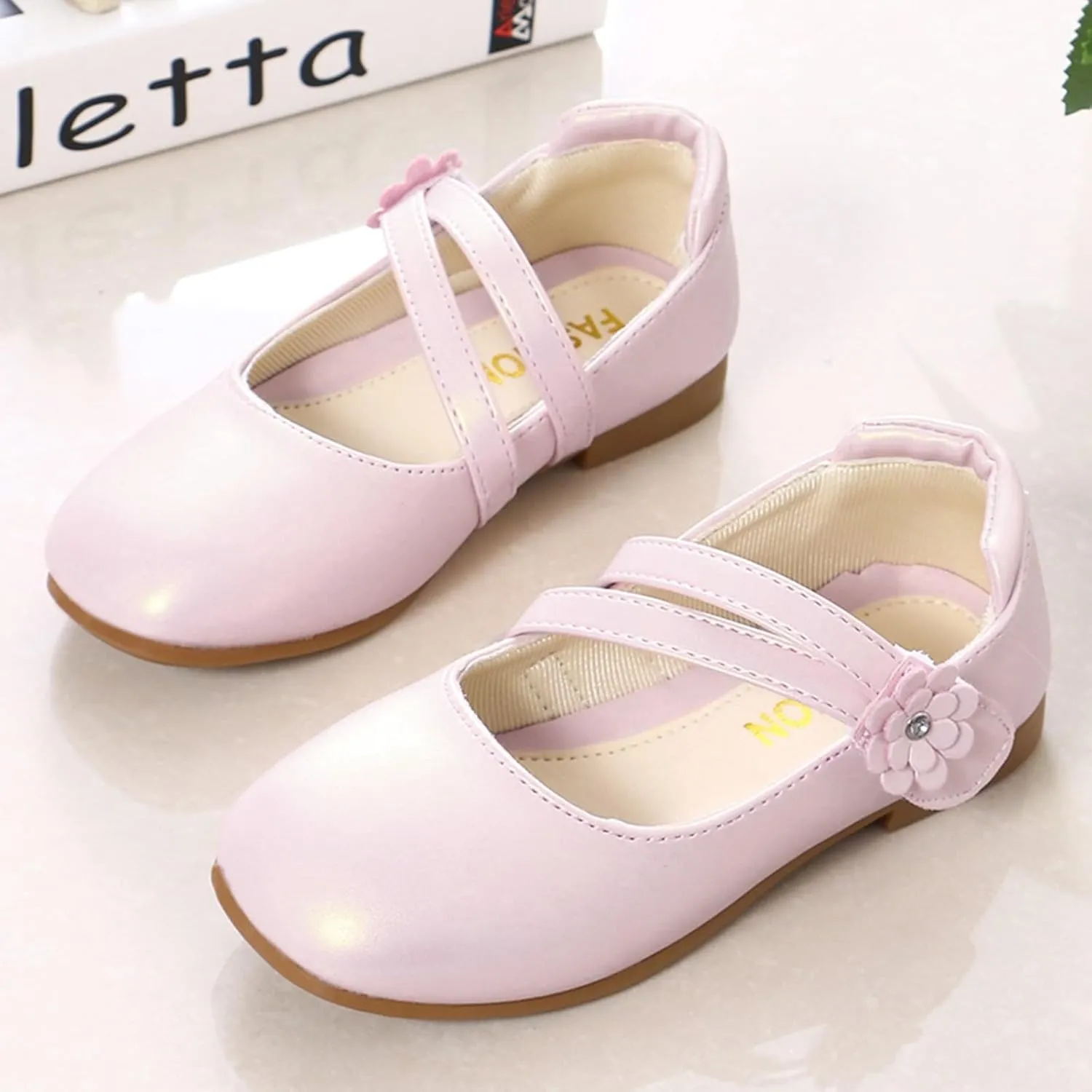 Girls Communio?? Pu Leather Dress Shoes Flower Little Kid Mary Jane Ballet Flat?? for Wedding Part?? Communio?? Shoes