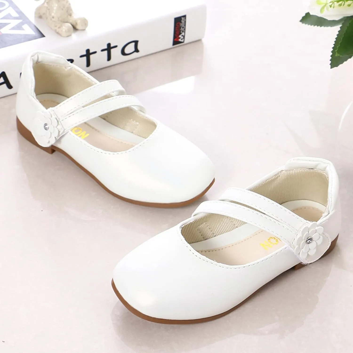 Girls Communio?? Pu Leather Dress Shoes Flower Little Kid Mary Jane Ballet Flat?? for Wedding Part?? Communio?? Shoes