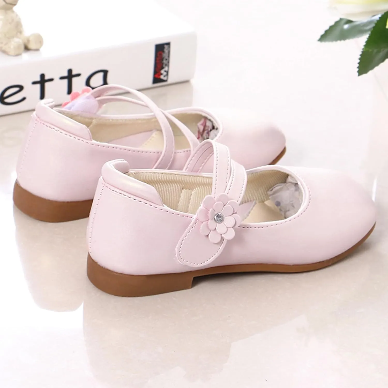 Girls Communio?? Pu Leather Dress Shoes Flower Little Kid Mary Jane Ballet Flat?? for Wedding Part?? Communio?? Shoes