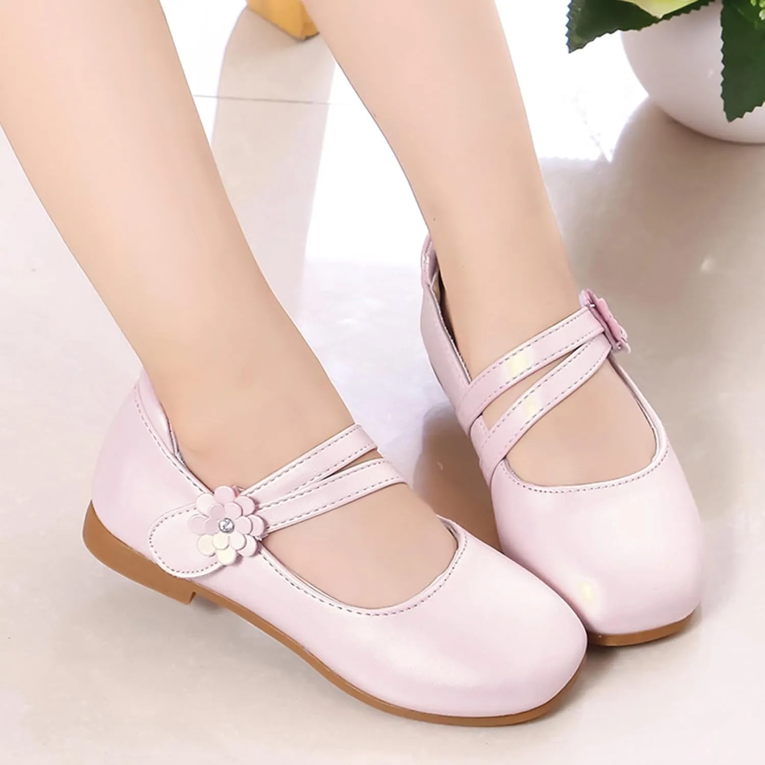 Girls Communio?? Pu Leather Dress Shoes Flower Little Kid Mary Jane Ballet Flat?? for Wedding Part?? Communio?? Shoes
