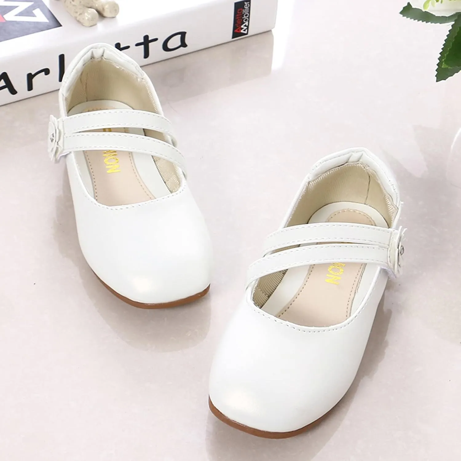 Girls Communio?? Pu Leather Dress Shoes Flower Little Kid Mary Jane Ballet Flat?? for Wedding Part?? Communio?? Shoes