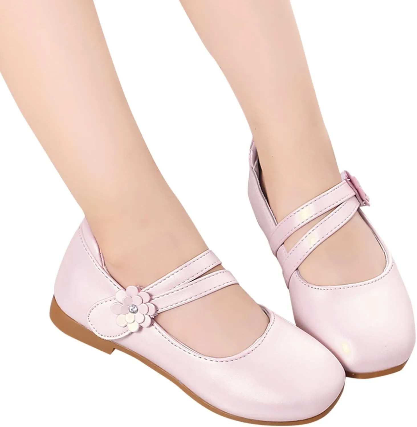 Girls Communio?? Pu Leather Dress Shoes Flower Little Kid Mary Jane Ballet Flat?? for Wedding Part?? Communio?? Shoes