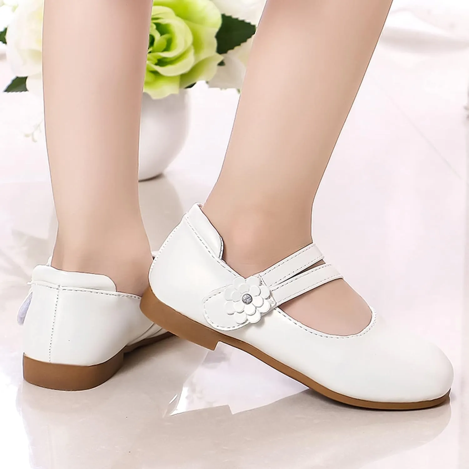 Girls Communio?? Pu Leather Dress Shoes Flower Little Kid Mary Jane Ballet Flat?? for Wedding Part?? Communio?? Shoes