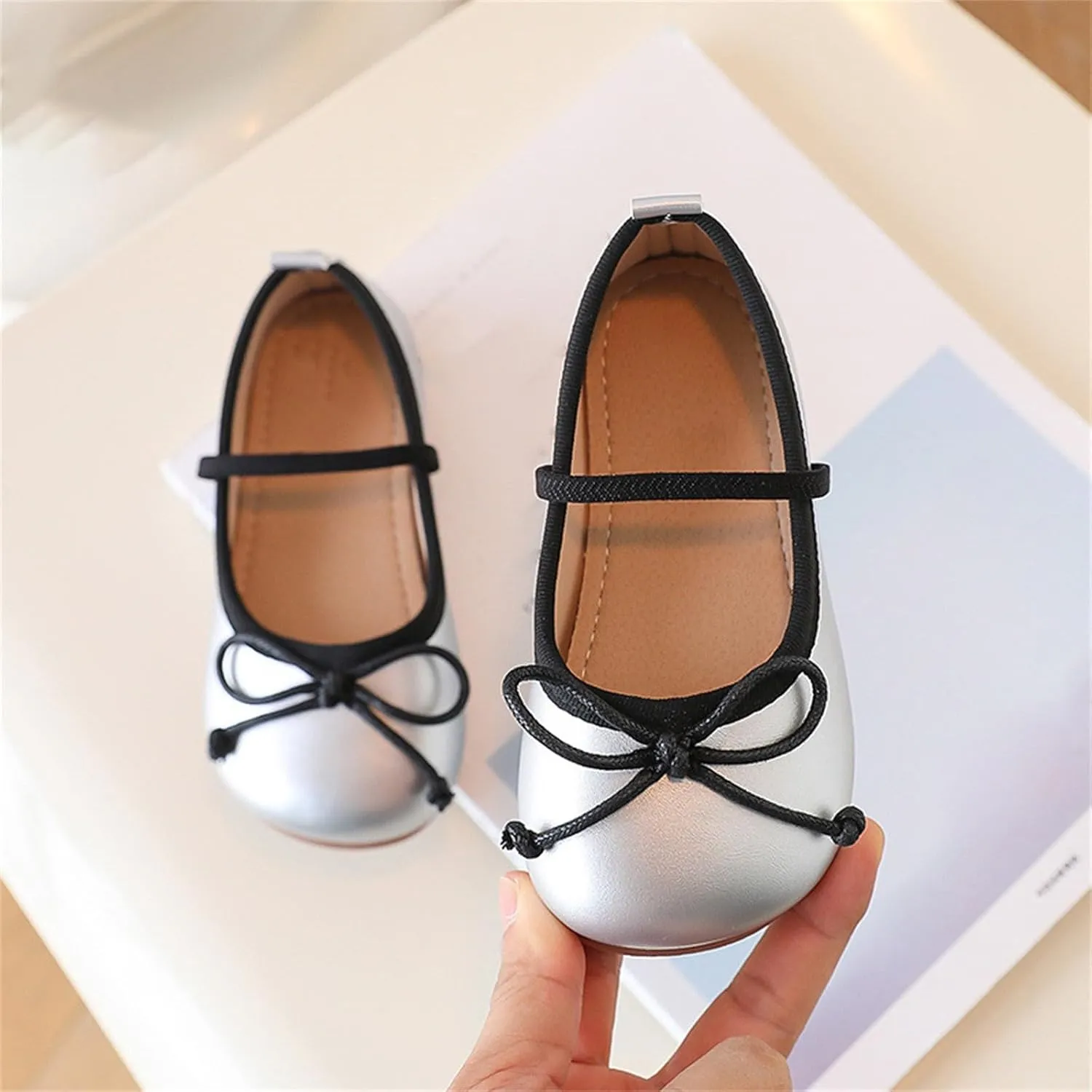 Girls Dress Shoes Flower Girl Shoes Mary Jane Ballet Flats Bow Wedding Party Communion Shoes for Baby Girls