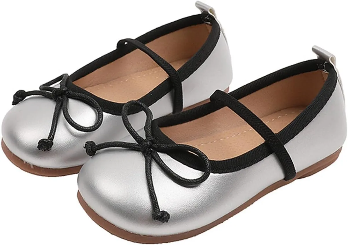 Girls Dress Shoes Flower Girl Shoes Mary Jane Ballet Flats Bow Wedding Party Communion Shoes for Baby Girls