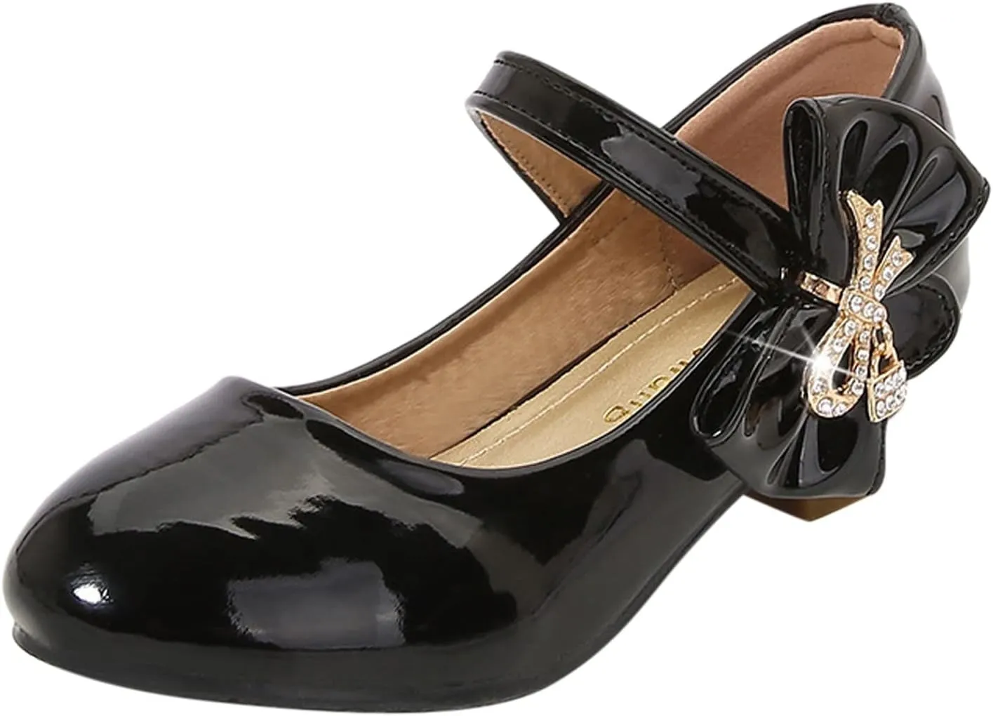 Girls Dress Shoes Pumps Mary Jane Shoes for Girls Low Heel with Bow Strap Dress Shoes for Wedding Party School