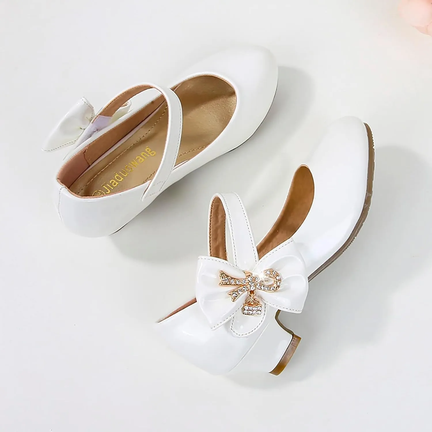 Girls Dress Shoes Pumps Mary Jane Shoes for Girls Low Heel with Bow Strap Dress Shoes for Wedding Party School