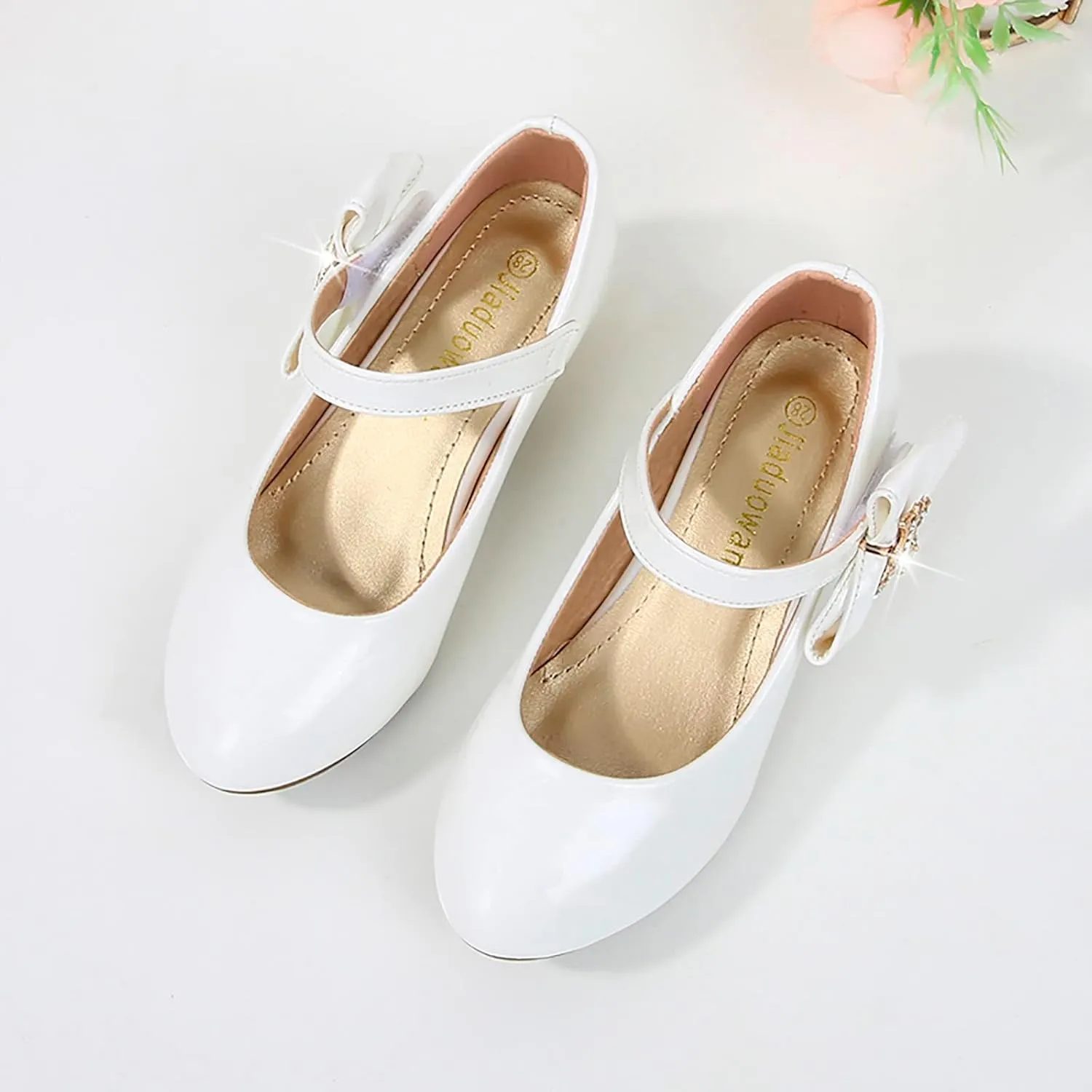 Girls Dress Shoes Pumps Mary Jane Shoes for Girls Low Heel with Bow Strap Dress Shoes for Wedding Party School