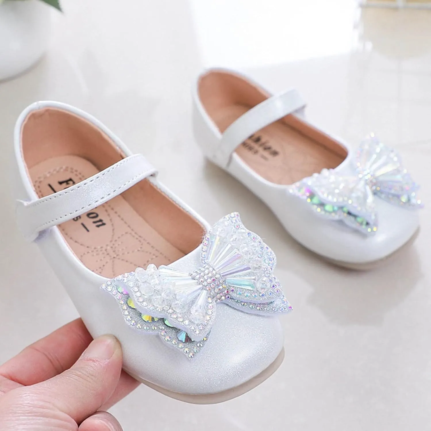 Girls Dress Shoes Sequin Bow Mary Jane Shoes Wedding Part?? Prom Flat?? Ankle Strap Sandal for Toddler