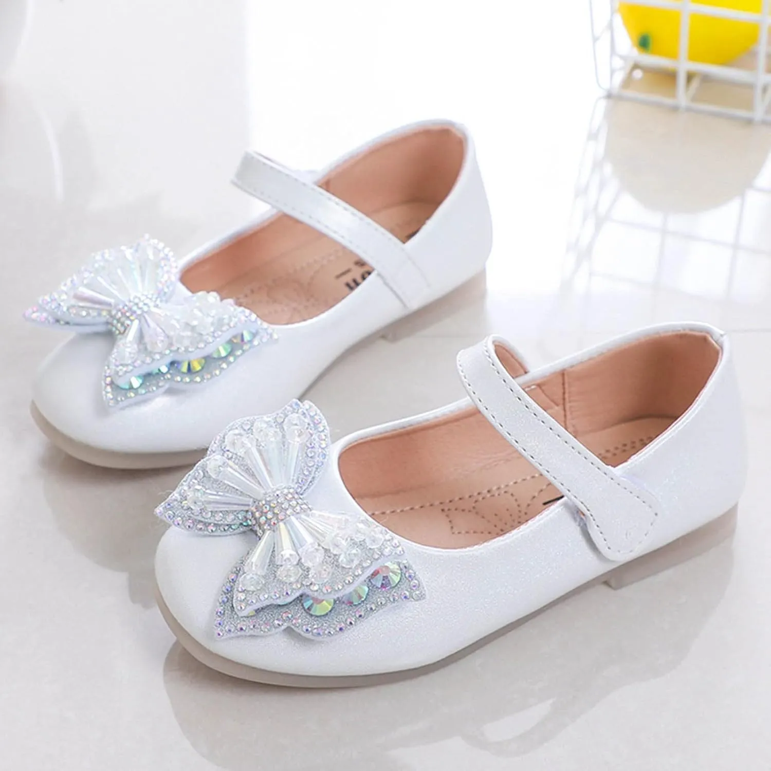 Girls Dress Shoes Sequin Bow Mary Jane Shoes Wedding Part?? Prom Flat?? Ankle Strap Sandal for Toddler