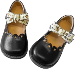 Girls Dress Shoes Wedding Bow Mary Jane Shoes School Part Ballerina Flat Square Toe Slip On Sandal