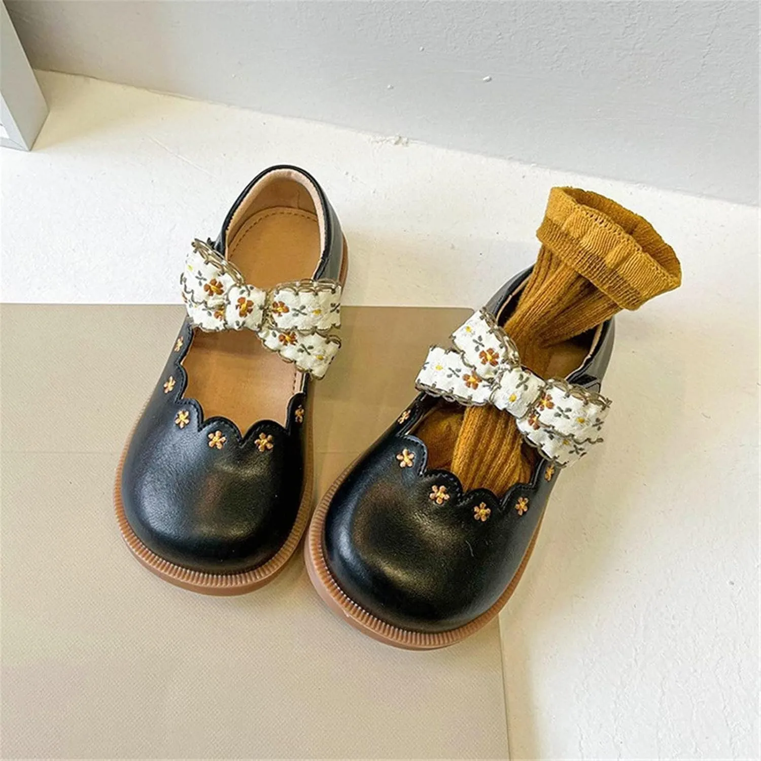 Girls Dress Shoes Wedding Bow Mary Jane Shoes School Part Ballerina Flat Square Toe Slip On Sandal