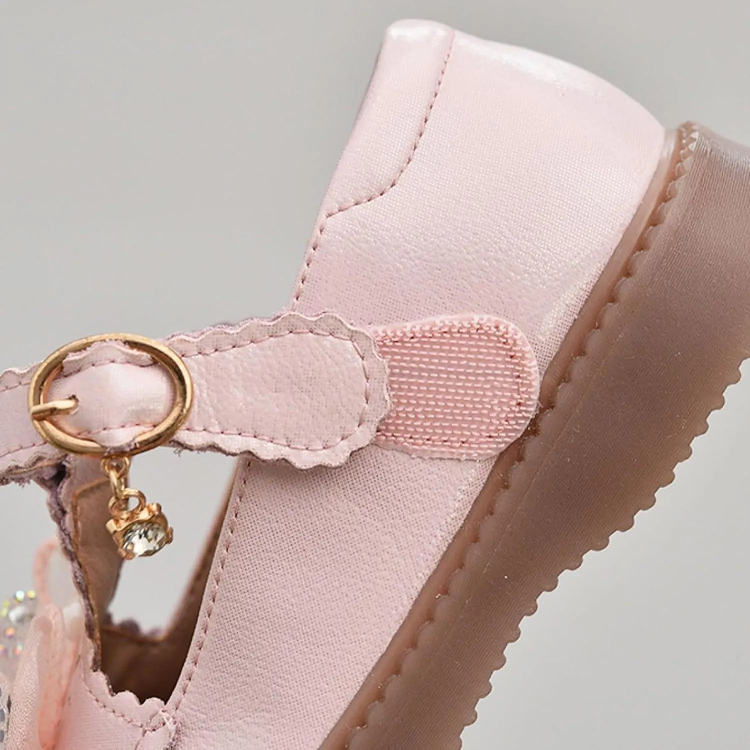 Girls Flat Pearl Rhinestone Bow Buckle Prom Party Dress Shoes Round Toe Chunky Barefoot Sandals for Little Girls