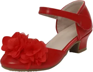 Girls Flower Sandal Girls High Heels Little Hollow Round Toe Thick Heels Silk Flower Princess Shoes Children's Dance Performance Shoes