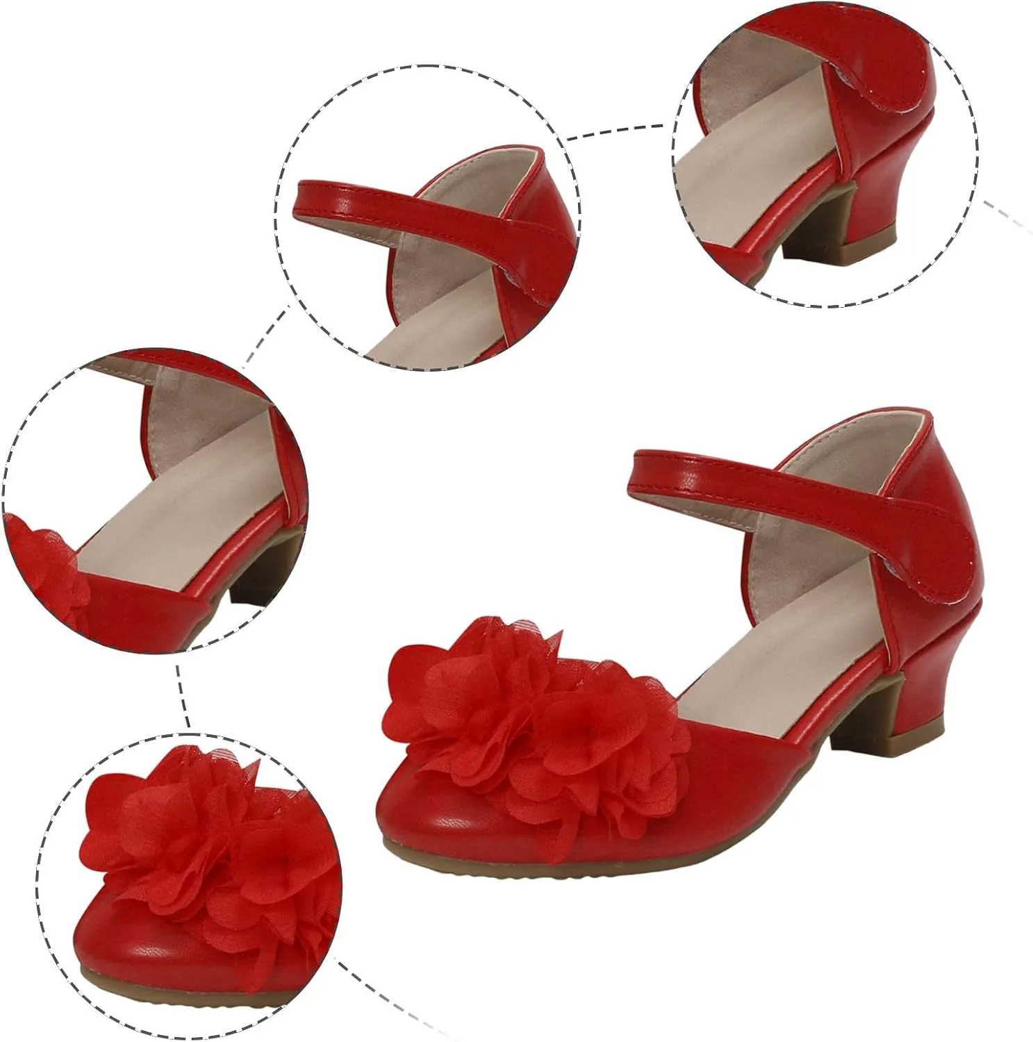 Girls Flower Sandal Girls High Heels Little Hollow Round Toe Thick Heels Silk Flower Princess Shoes Children's Dance Performance Shoes
