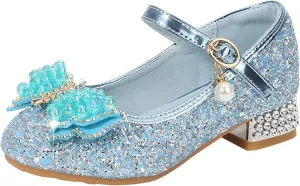 Girls Heels, Mary Jane Glitter Shoes, Bows Sequin Party Footwear Dress Shoes, Flower Girls Shoes for Wedding Party