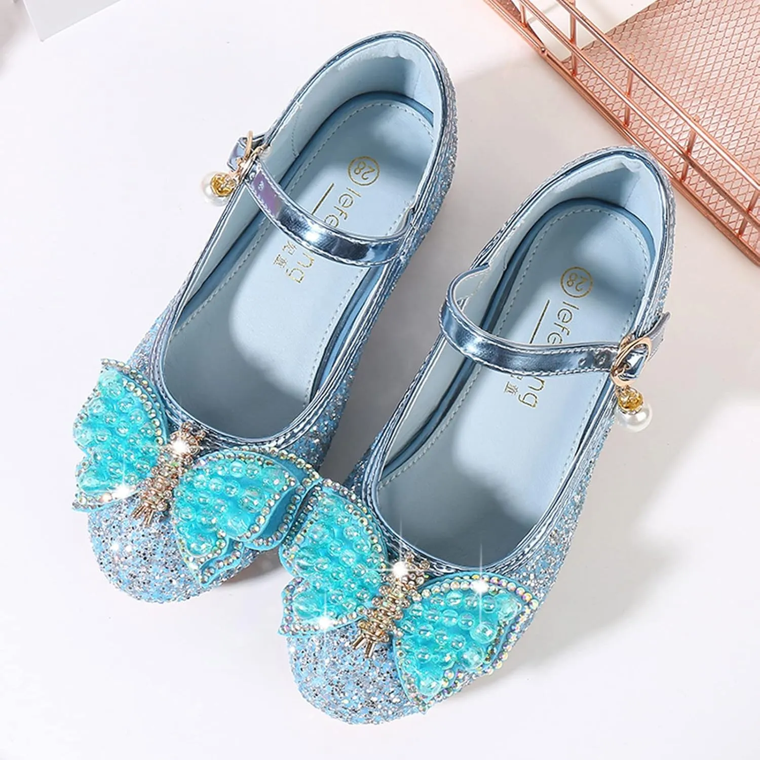 Girls Heels, Mary Jane Glitter Shoes, Bows Sequin Party Footwear Dress Shoes, Flower Girls Shoes for Wedding Party